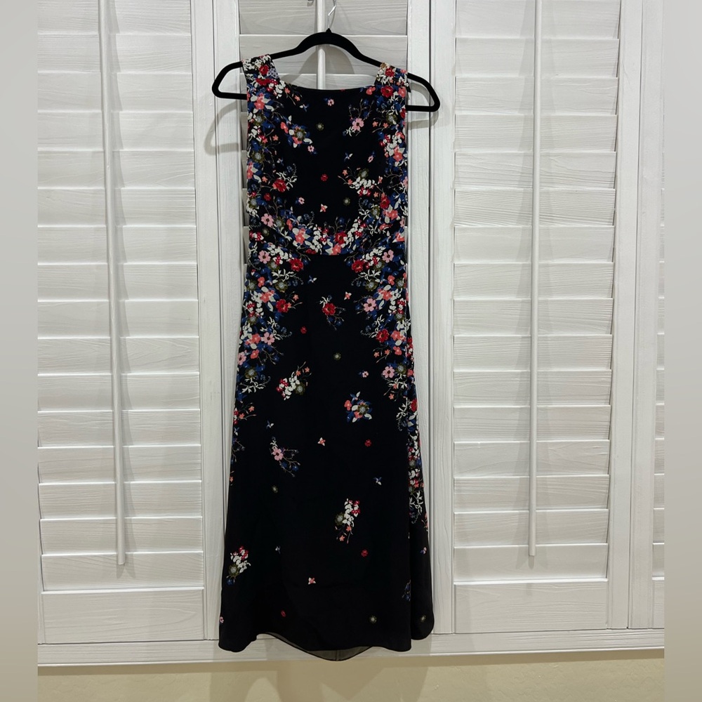 ERDEM Black Midi Dress with Floral Design
